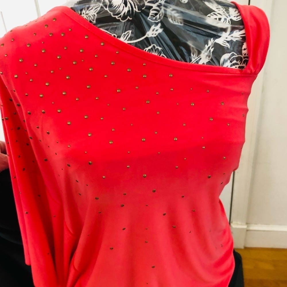 Vince Camuto  coral one shoulder top with 3/4 dolman sleeve top, studded, large